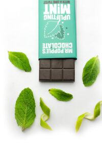 Uplifting Mint Chocolate bar with mint leaves and lime zest