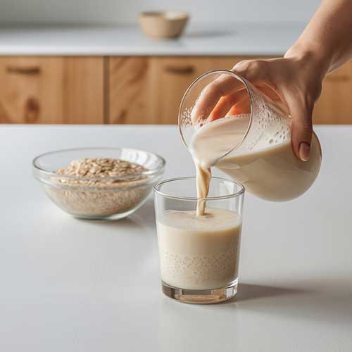oat milk being poured
