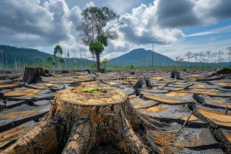 Razed area of Borneo Rainforest to make way for a Palm Oil farm