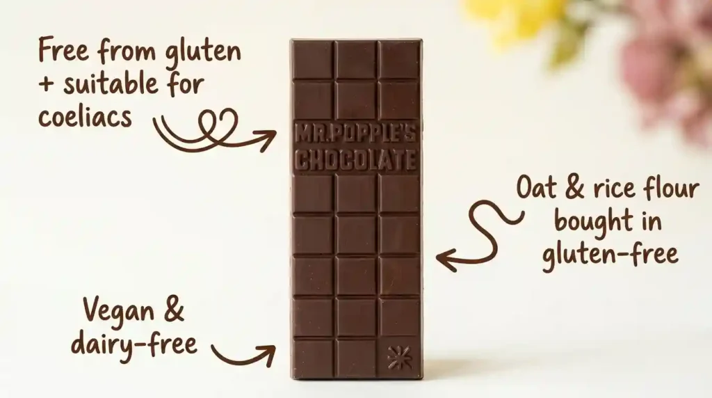 mr popples creamy mylk gluten free chocolate bar suitable for coeliacs