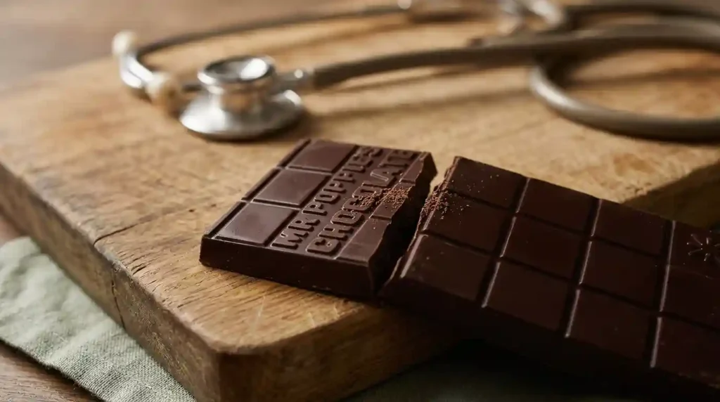 35g Mr Popples Chocolate bar snapped in half with stethoscope in background