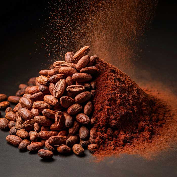 Pile of Cacao Beans vs Pile of Cocoa Powder