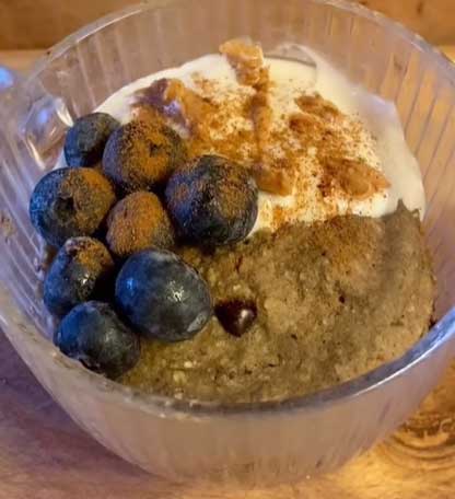 A cookie dough baked oat mug cake