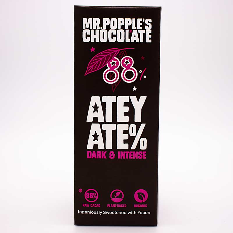 88 percent dark chocolate bar atey ate white bg