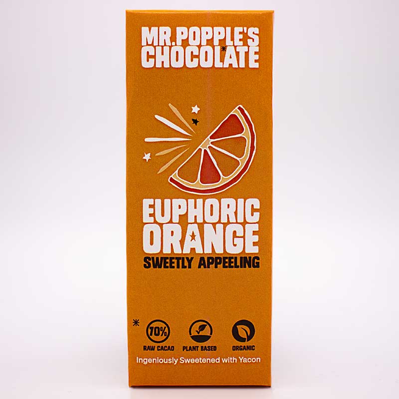 Orange dark chocolate bar 70 percent euphoric orange white bg