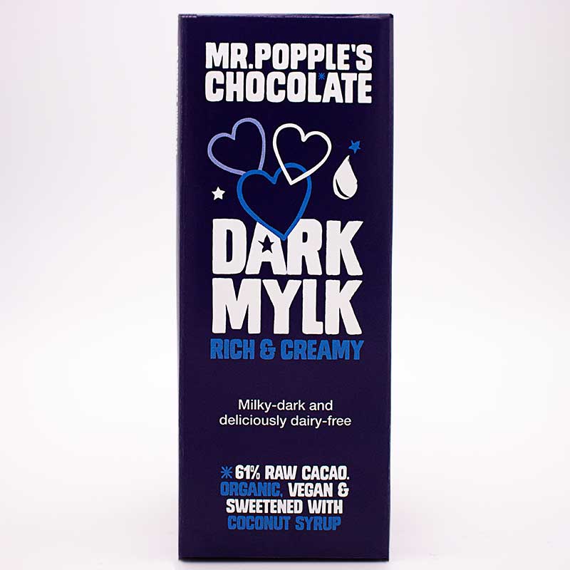 Vegan dark milk mylk chocolate bar white bg