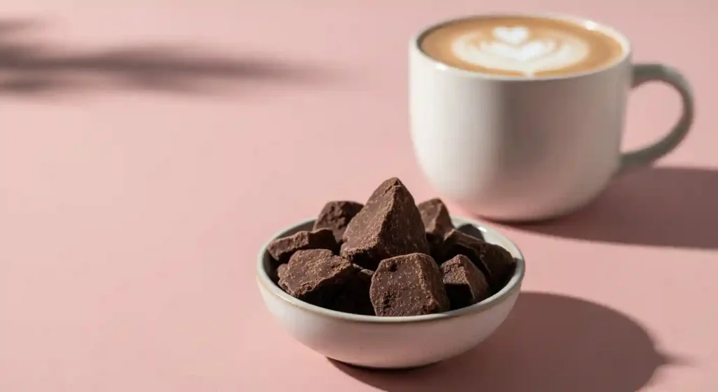 cacao drink chunks bowl with frothy cacao