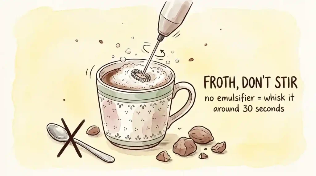 how to froth a cacao drink not stir illustration